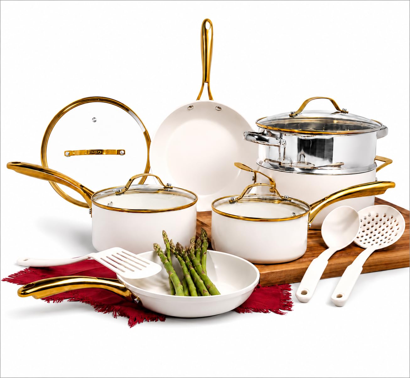 GOTHAM STEEL 15 Pc Pots and Pans Set Non Stick Cookware Set, Pot